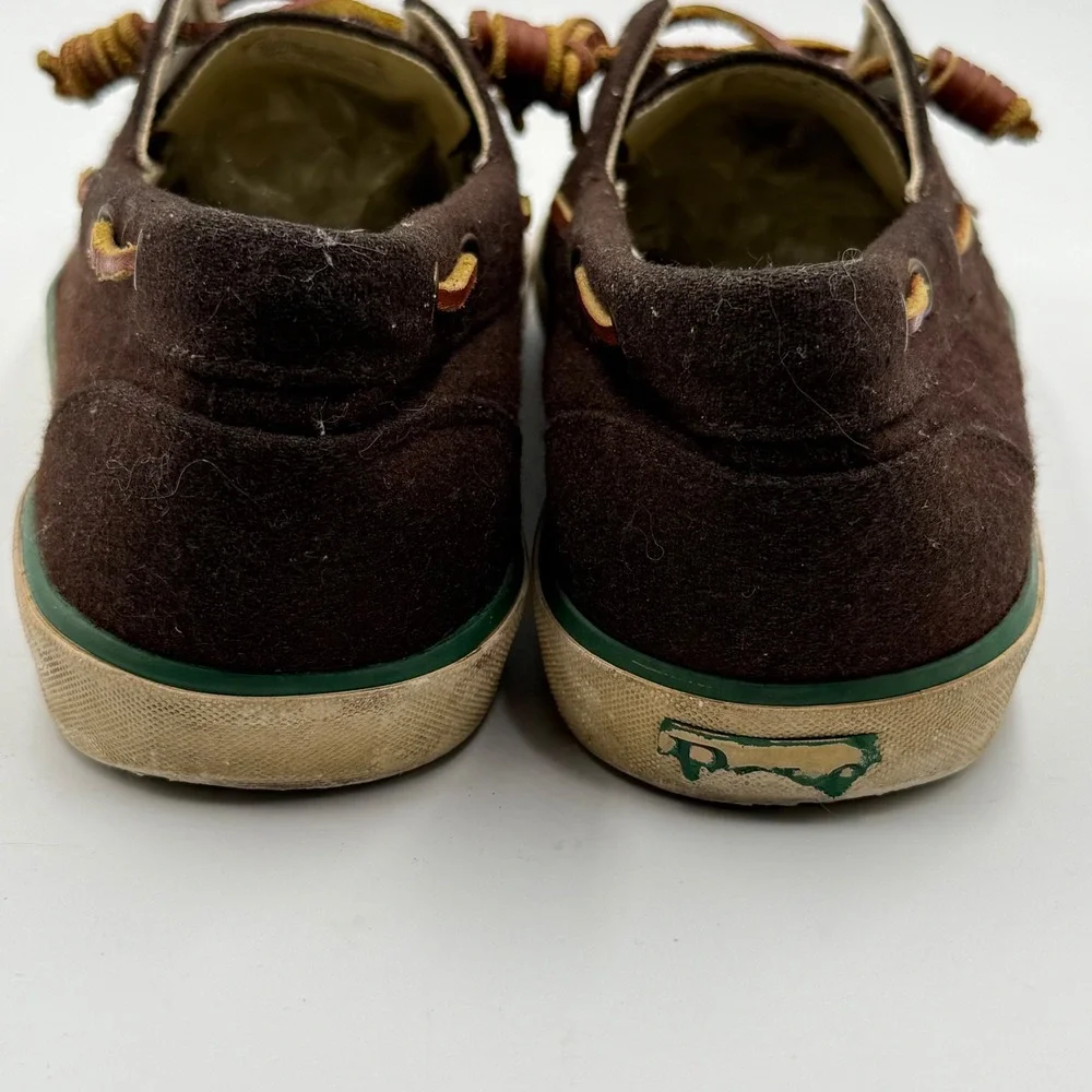 Polo Ralph‎ Lauren Sander Boat Shoes Mens Brown Flannel Moc Toe Lace Up Size 11D